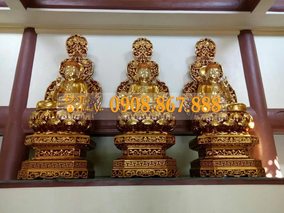 Tượng Phật Tam Thế Gỗ Mít Sơn Son Thếp Vàng Tượng Phật Tam Thế Gỗ Mít Sơn Son Thếp Vàng