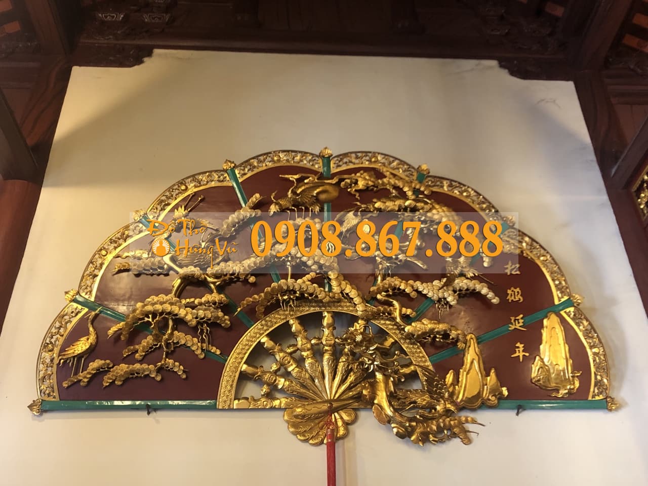 Tranh quạt mai điểu gỗ Tranh quạt mai điểu gỗ