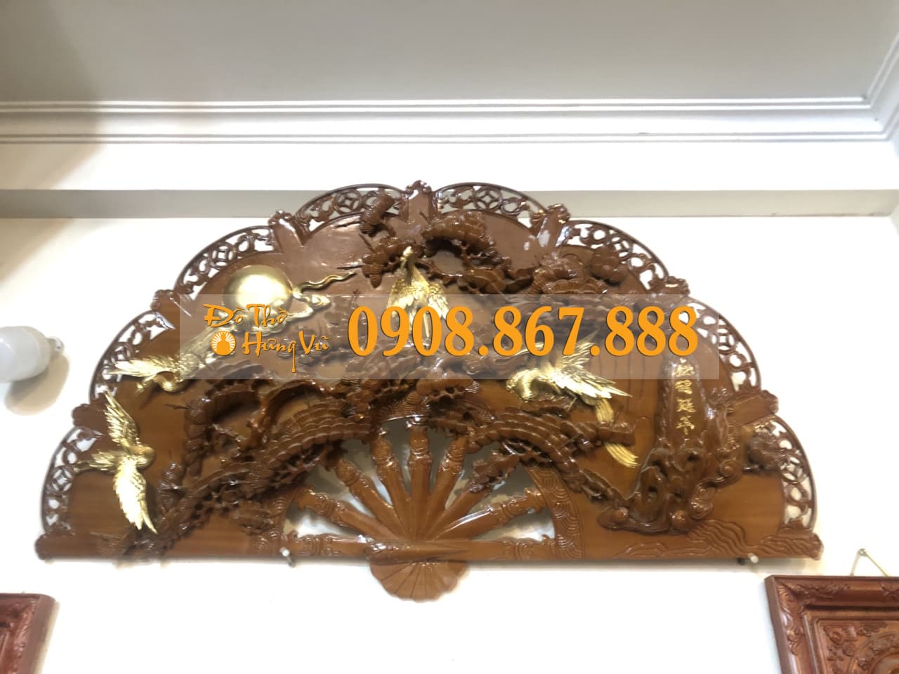 Tranh quạt mai điểu gỗ Tranh quạt mai điểu gỗ