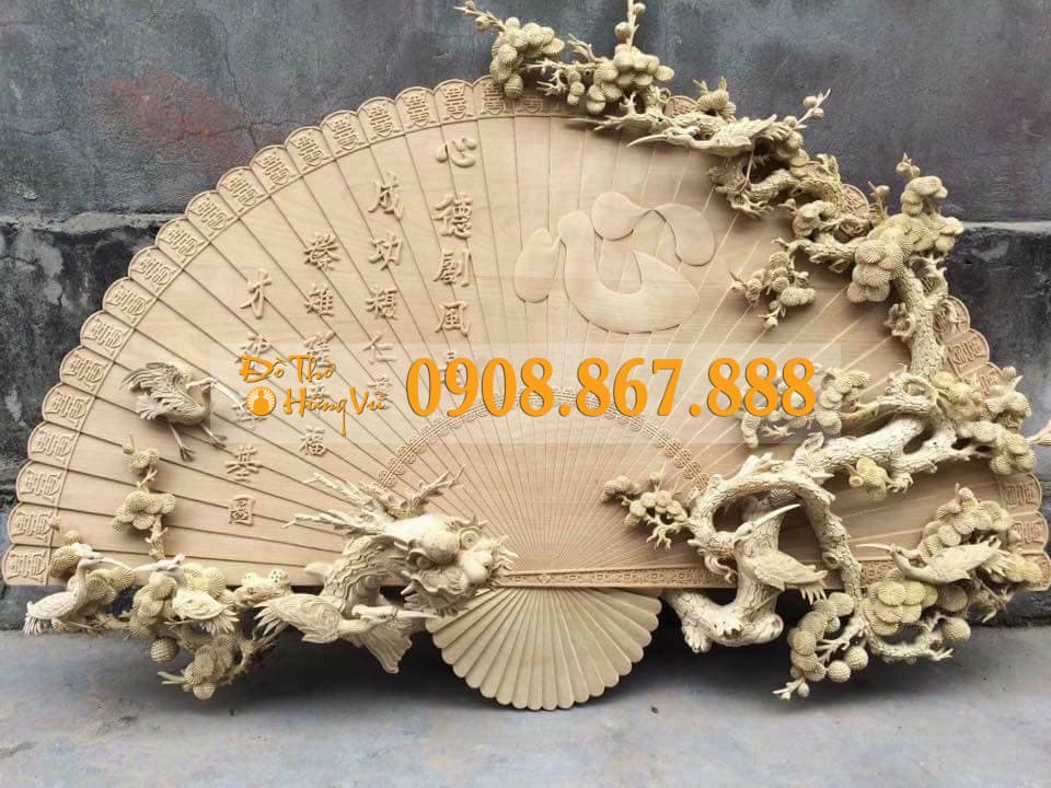 Tranh quạt mai điểu gỗ Tranh quạt mai điểu gỗ
