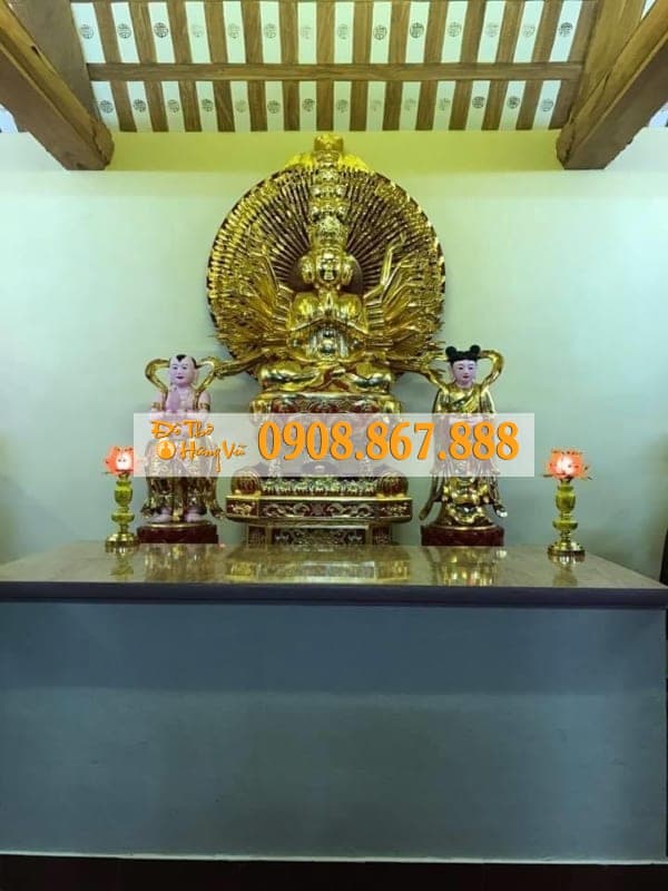 Tượng Phật Bà Quan Âm Nghìn Mắt Nghìn Tay Gỗ Mít Sơn Son Thếp Vàng