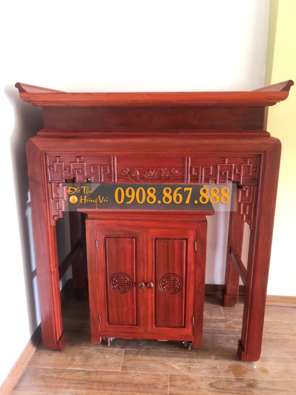 Bàn Thờ Triện Sen gỗ Hương Đỏ 01 Bàn Thờ Triện Sen gỗ Hương Đỏ 01