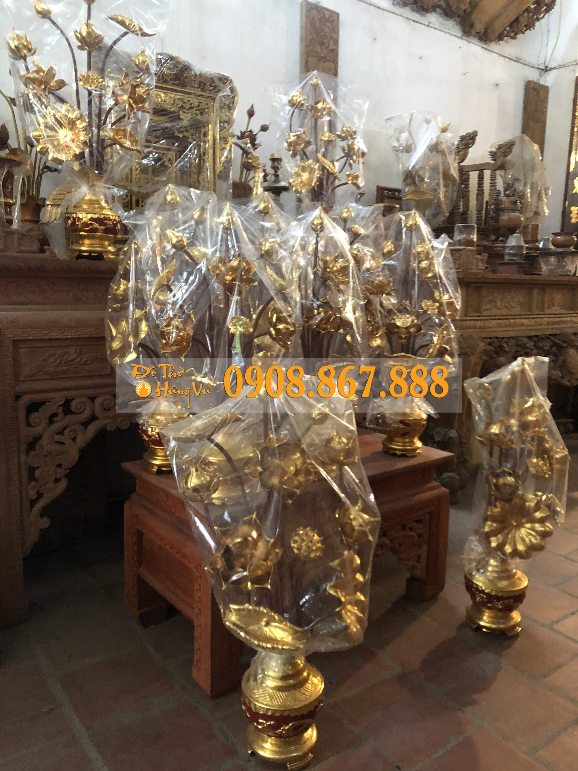 Hoa Sen Bằng Gỗ Mít Sơn Son HS-0024