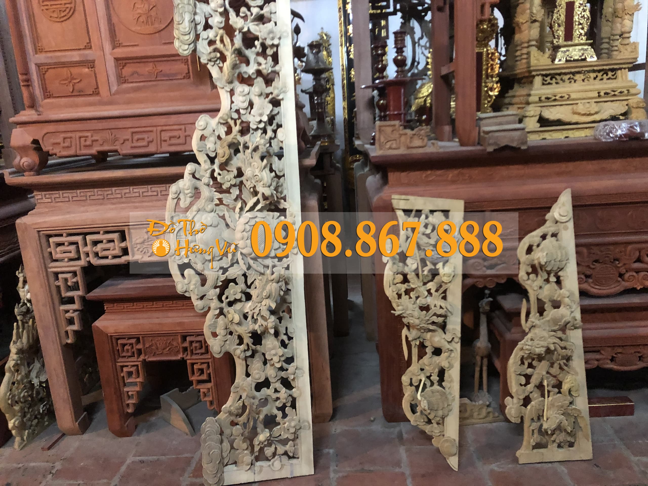 Cửa Võng Tứ Linh Gỗ Dổi CV-102 Cửa Võng Tứ Linh Gỗ Dổi CV-102